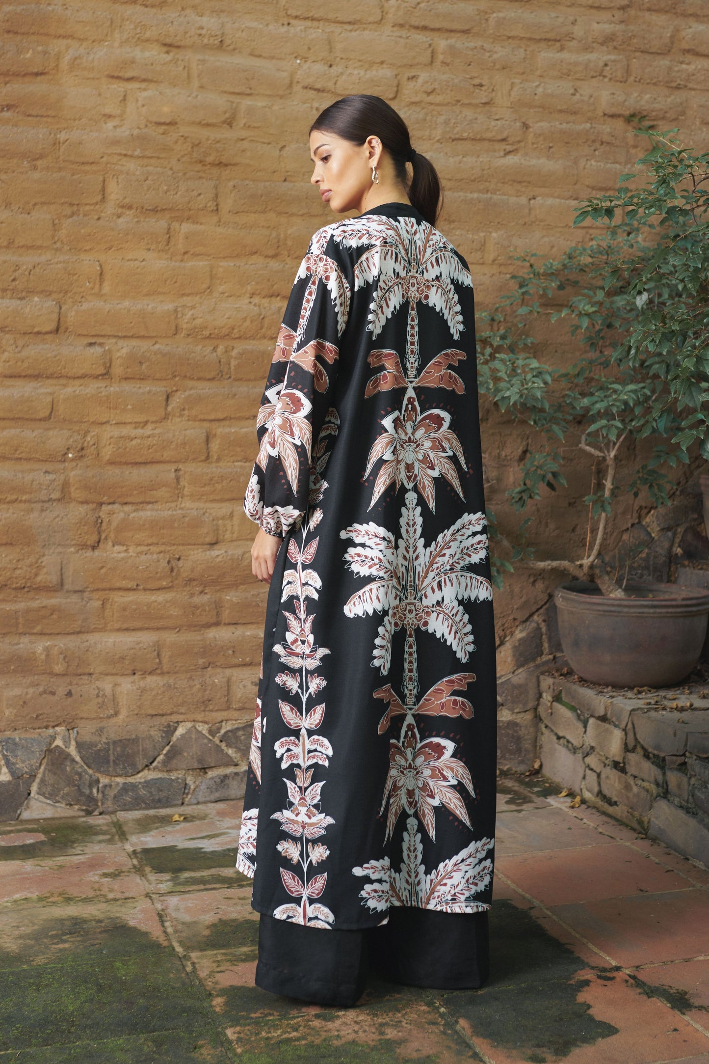 Maxi Camisa Palmeras Negra