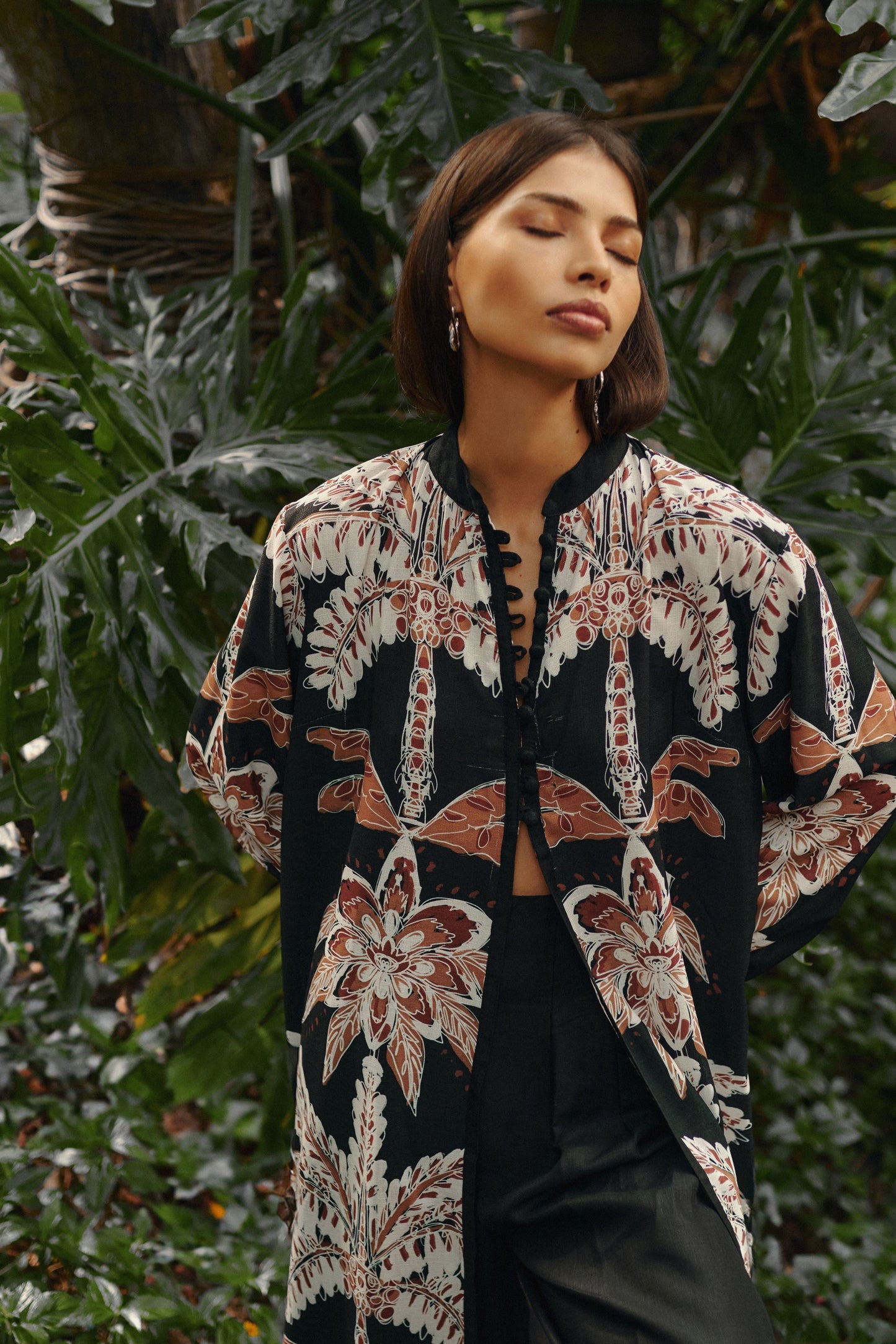Maxi Camisa Palmeras Negra