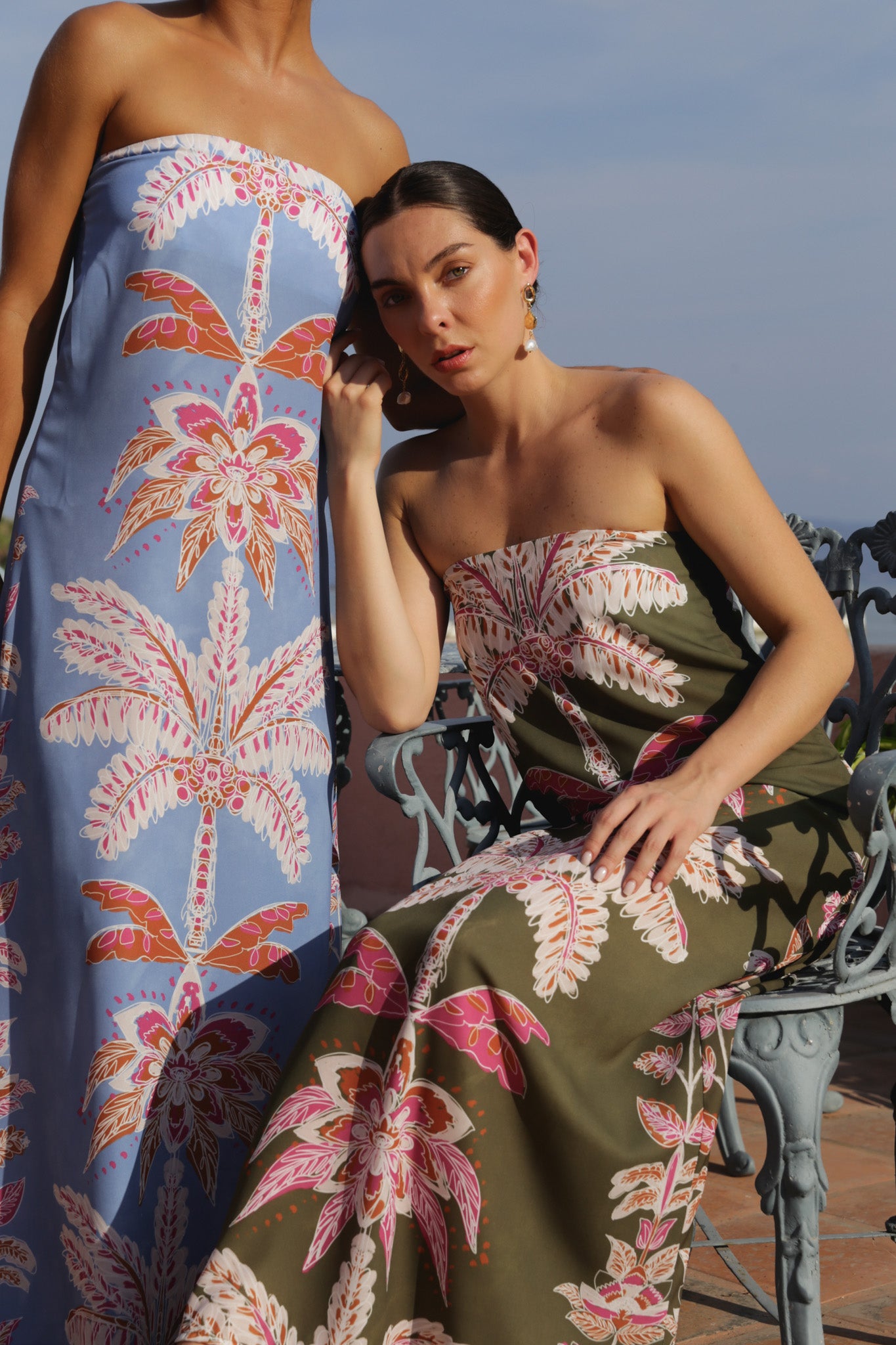 Vestido Strapless Palmeras Verde