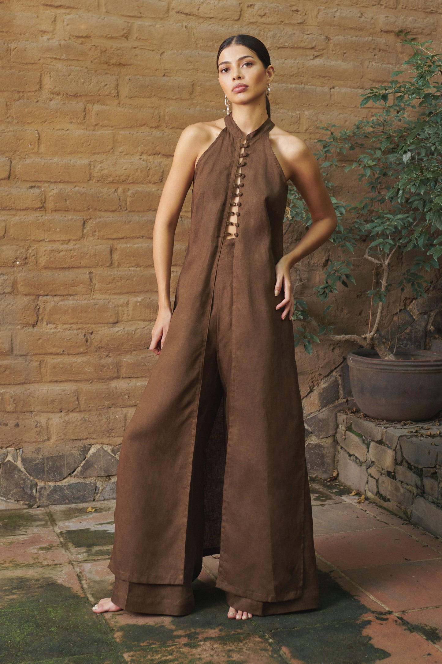 Pantalón Pinzas Café