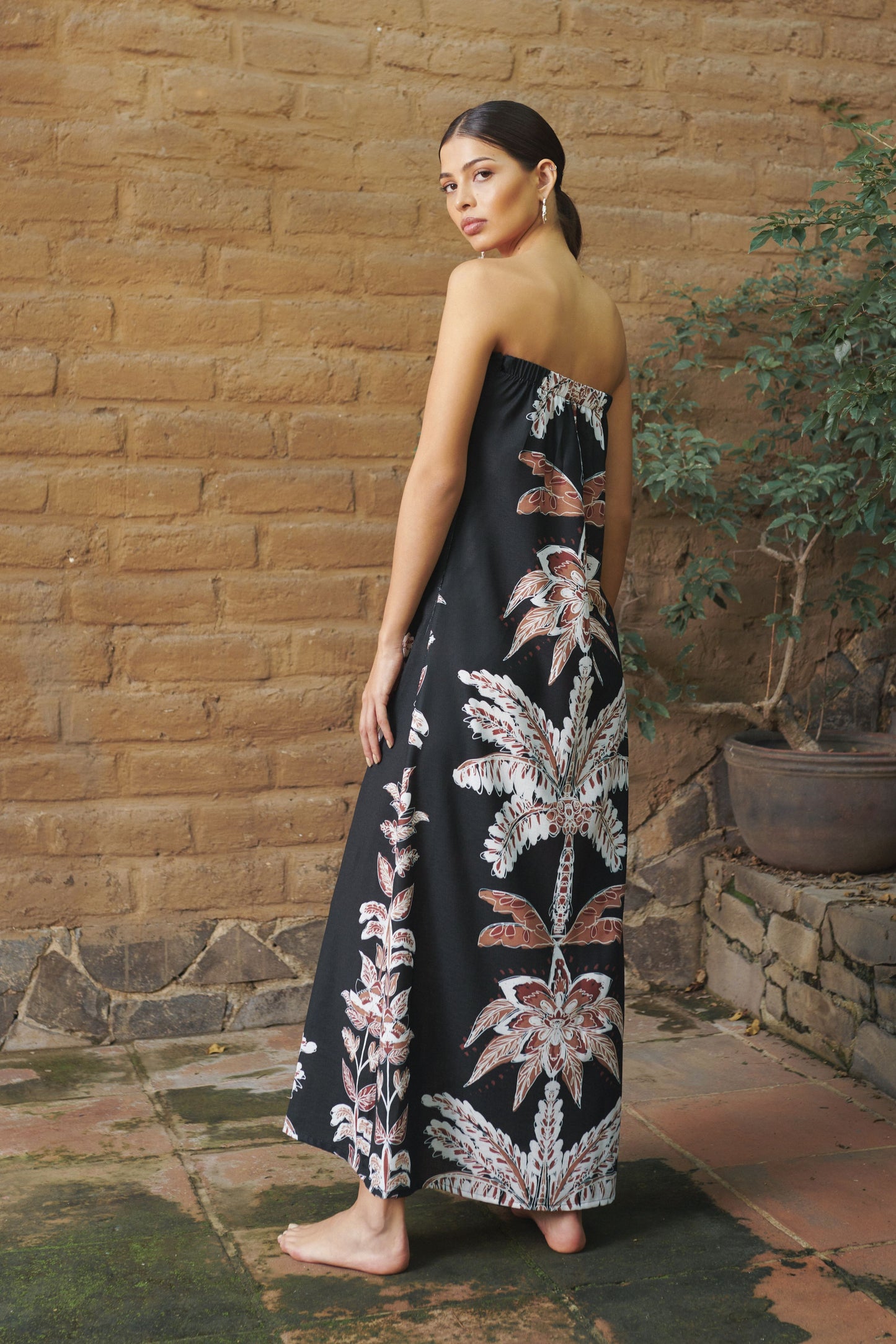 Vestido Strapless Palmeras Negro