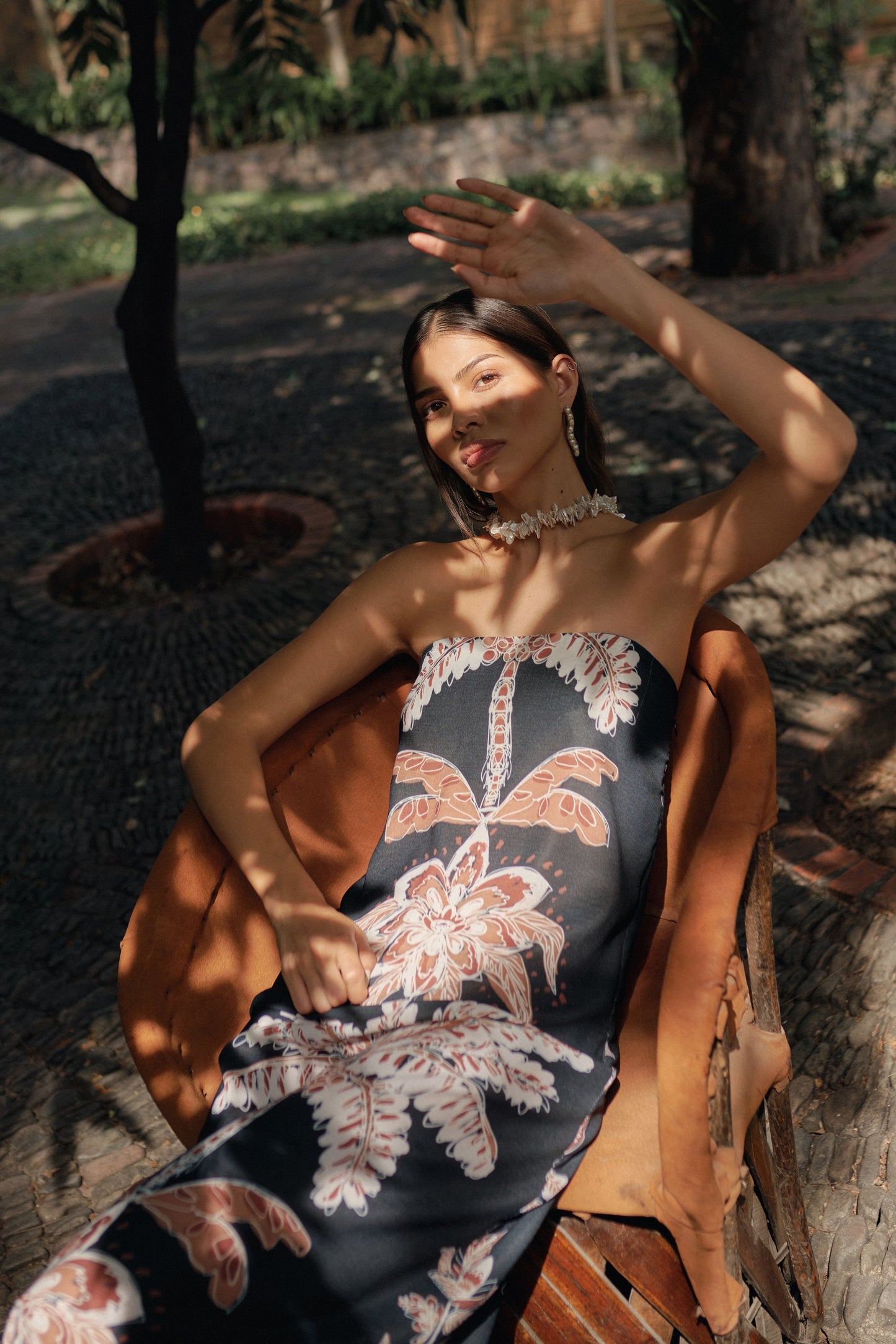Vestido Strapless Palmeras Negro